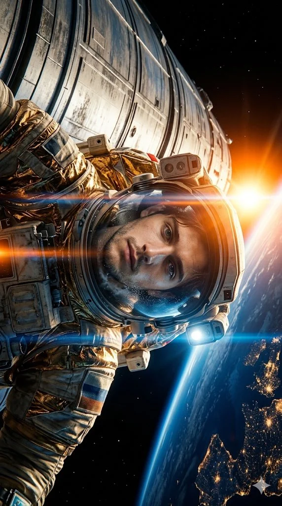 Arabian Cosmonaut Suspended Over Earth's Horizon