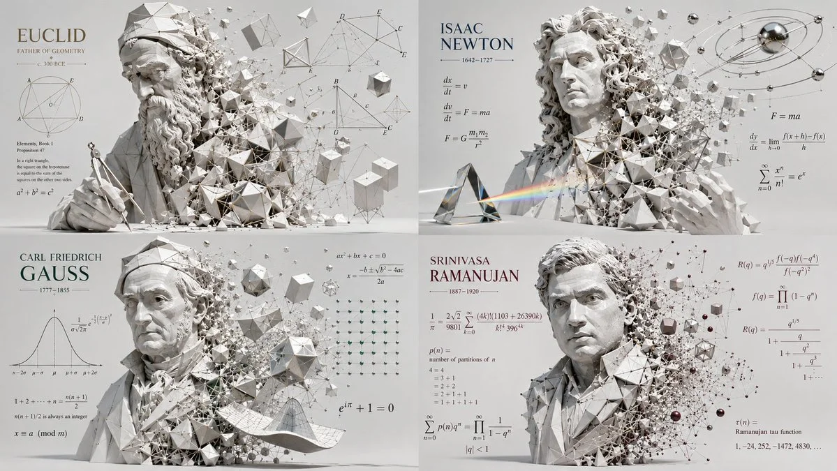 Archimedes dissolves into a geometric wireframe explosion of polyhedra