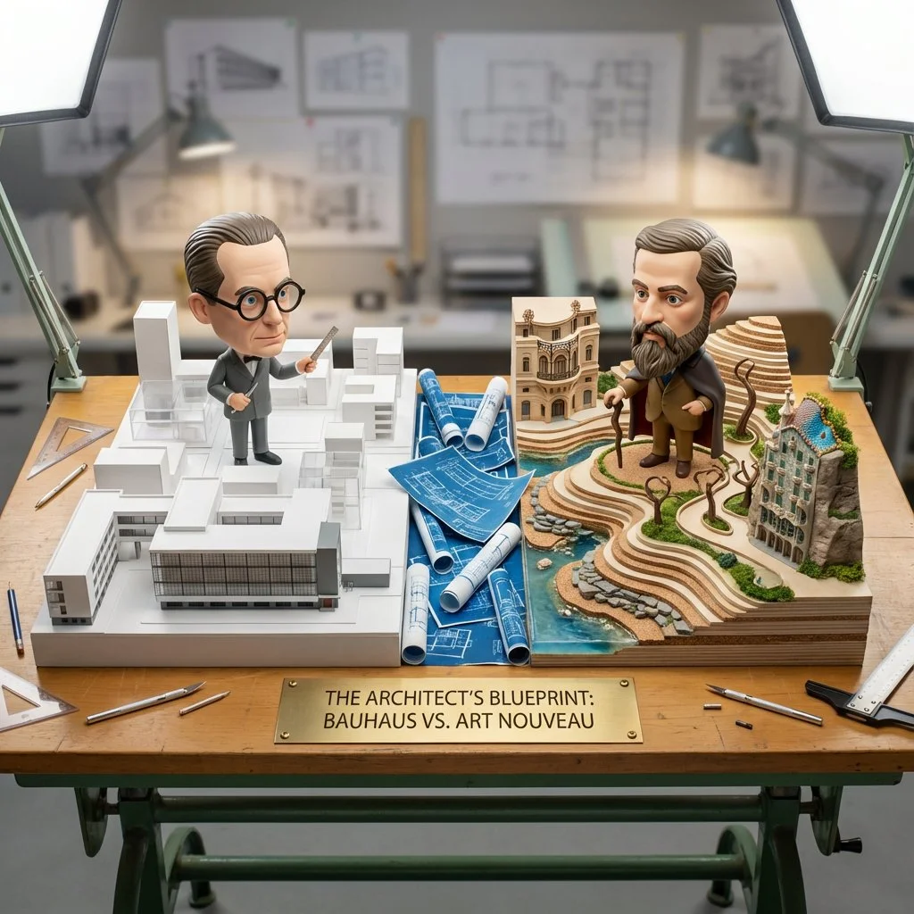 Architectural Rivalry: Bauhaus vs. Art Nouveau Showdown