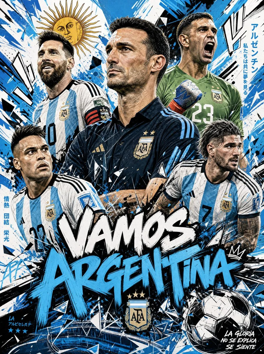 Argentina's Lionel Messi poses confidently in chaotic poster
