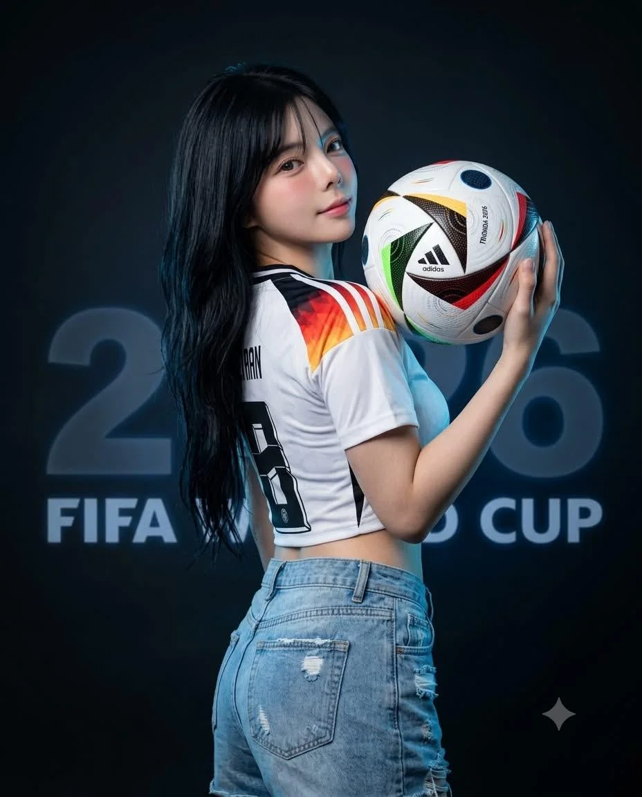 Asian woman holds Adidas ball in moody World Cup shoot