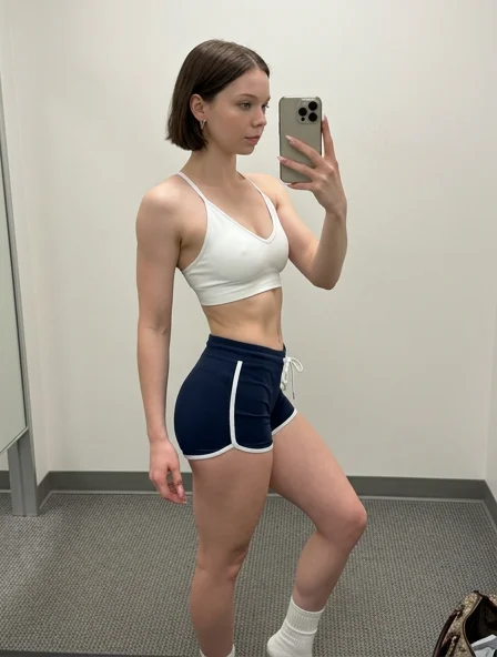 Athletic Elegance: Side-Profile Mirror Selfie in Sporty Attire
