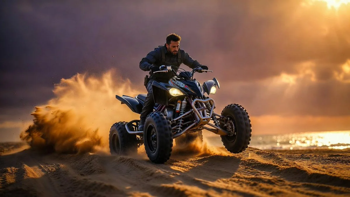 ATV Spy Leaps a Sunset Dune