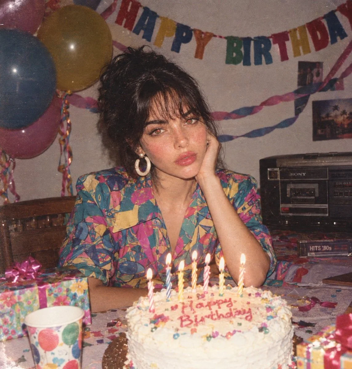 Authentic 80s Birthday Portrait With Homemade Cake And Flash
