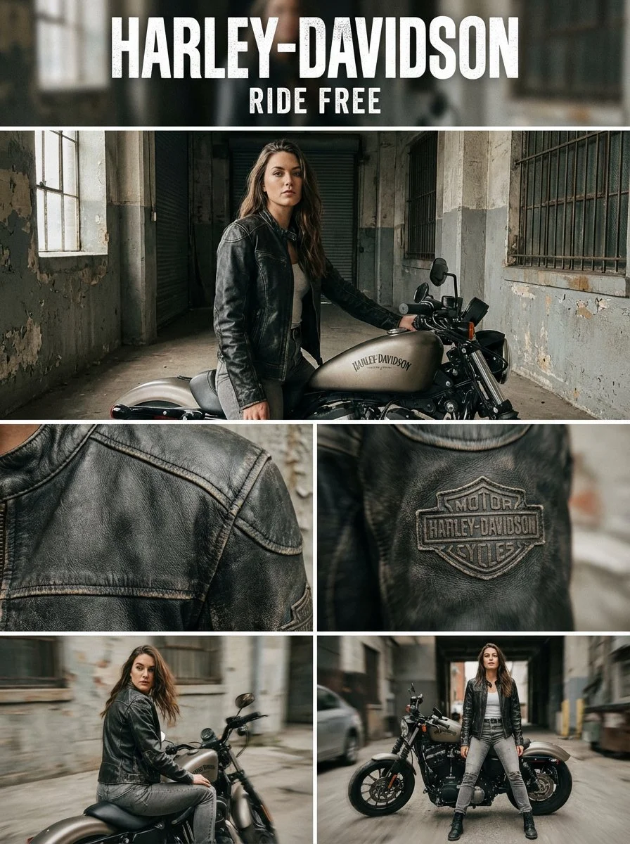 Authentic Harley-Davidson Leather Jacket Campaign with Raw Urban Grit