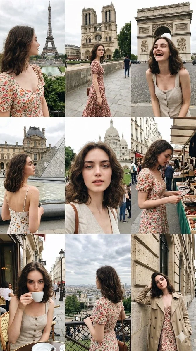Authentic Paris Travel Collage: Nine Spontaneous Moments in 8K Detail