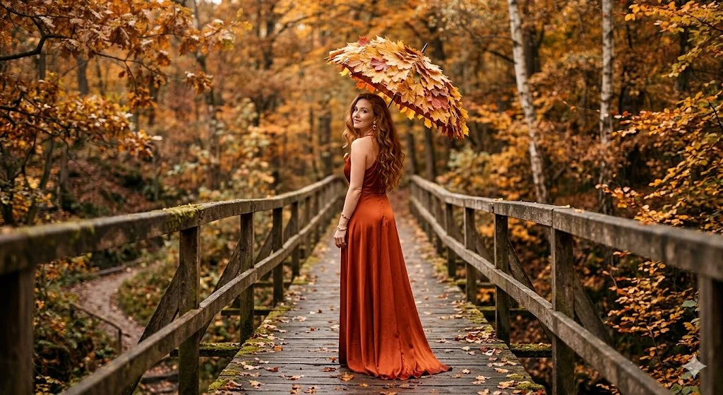 Autumn Elegance on a Rustic Bridge