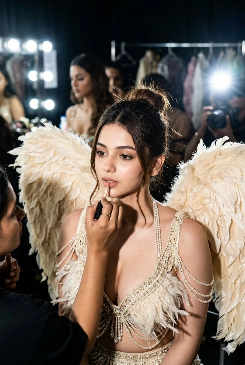 Backstage Beauty: Angelic Wings and Precision Makeup in Action