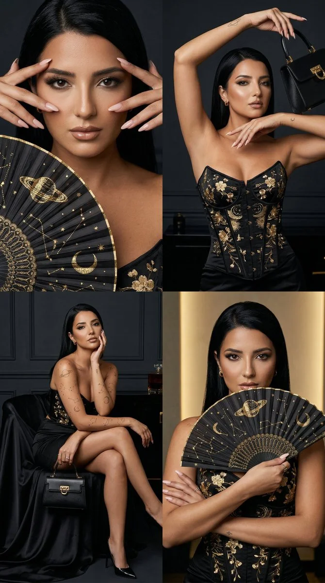 Black and Gold Couture Collage Showcasing Regal Fashion Elegance