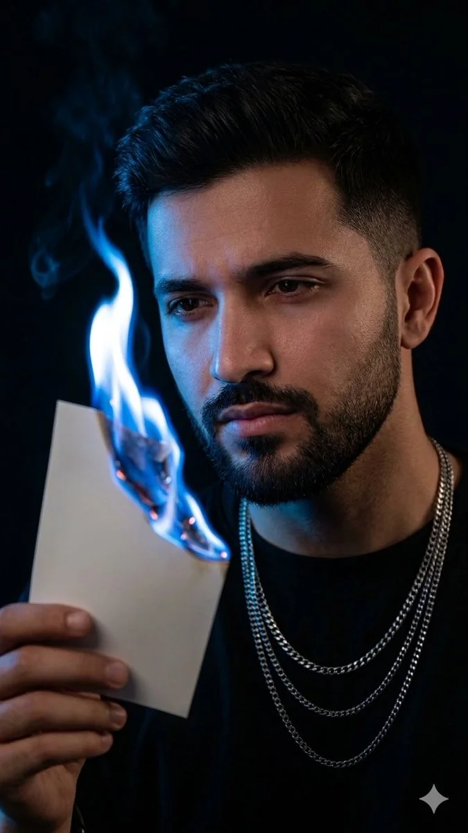 Blue Flames Ignite Emotion in a Photorealistic Portrait