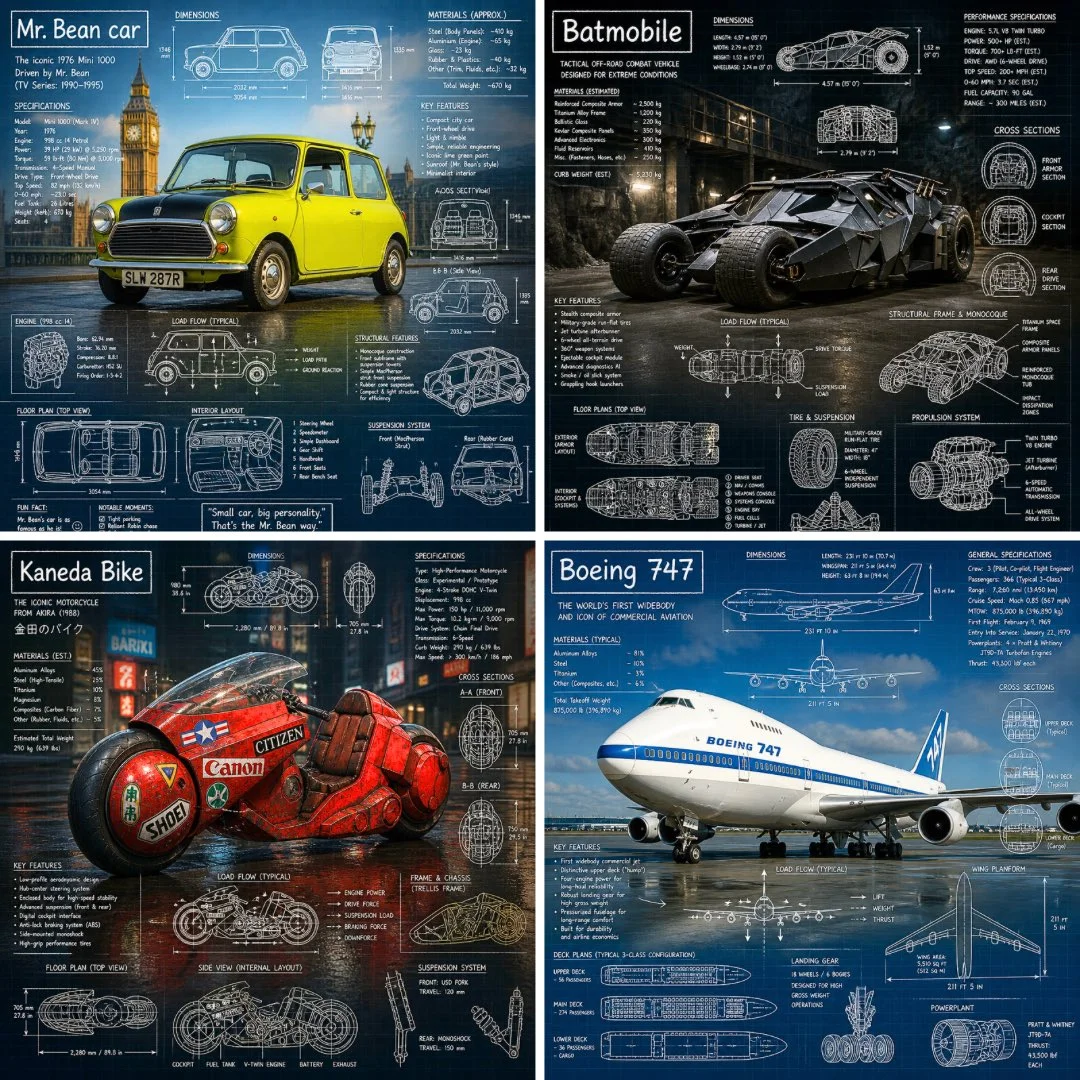 Blueprint Infographic of a Vehicle