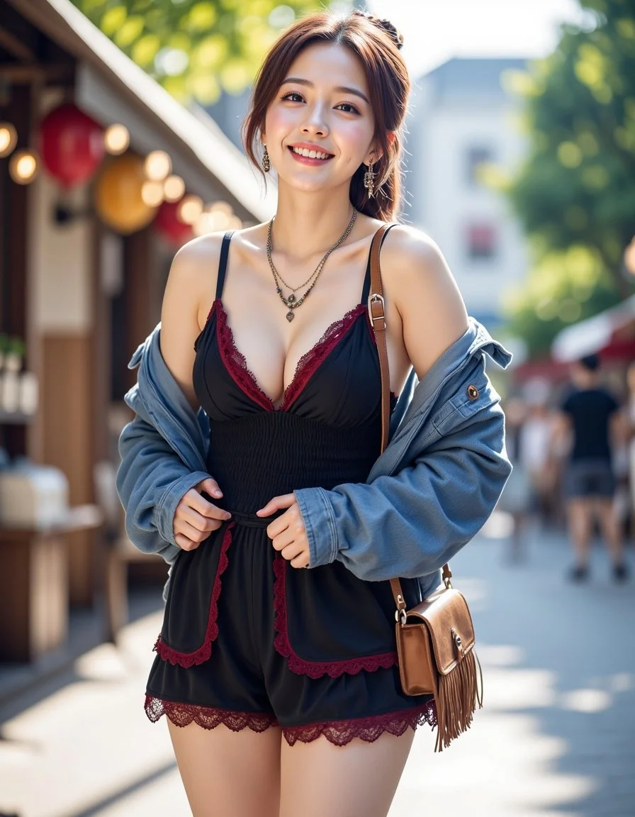 Bohemian Urban Chic: Detailed Fashion in Sunlit Street