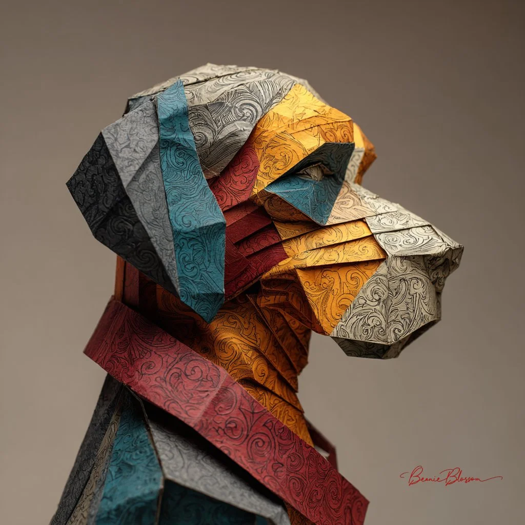 Bold Origami Canine Portrait in Vibrant Layers