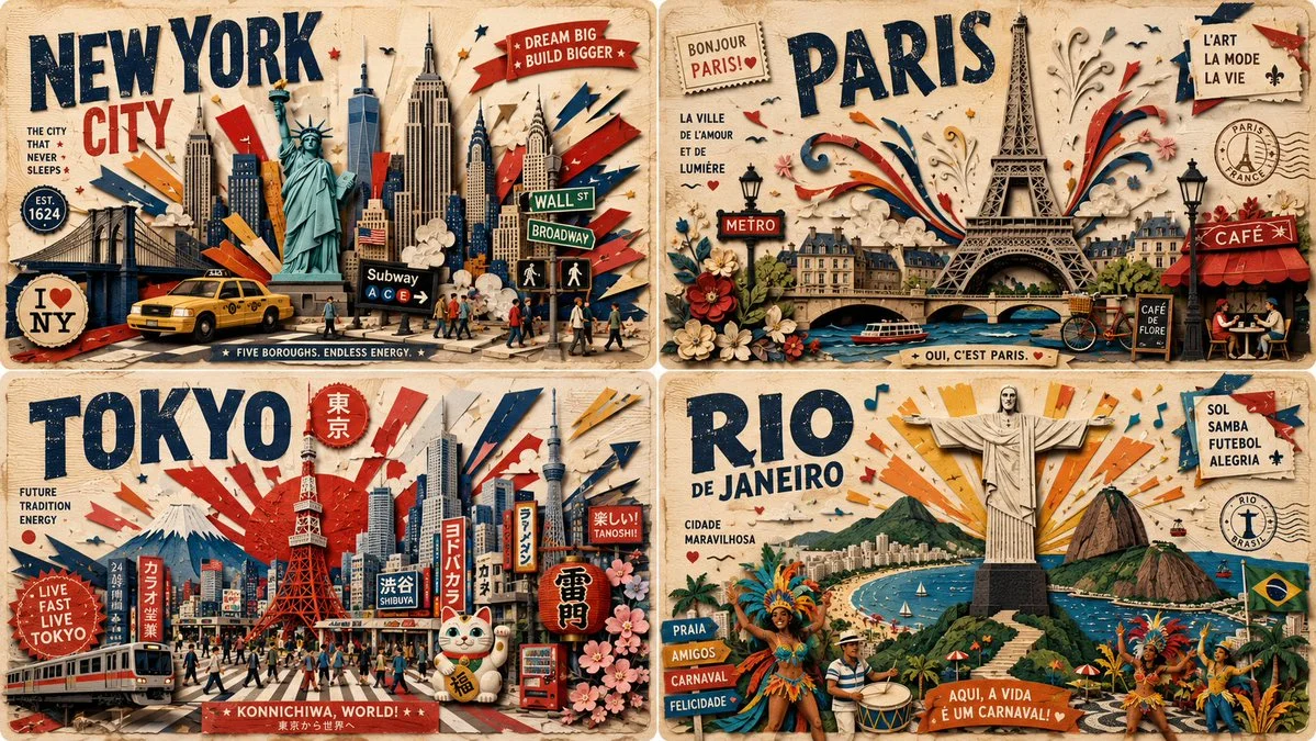 Bold paper relief poster celebrates four iconic city events