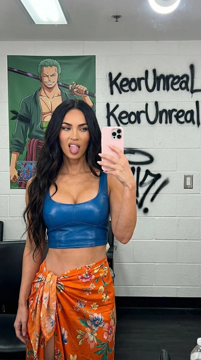 Bold Selfie with One Piece Zoro Poster and Vibrant Urban Style