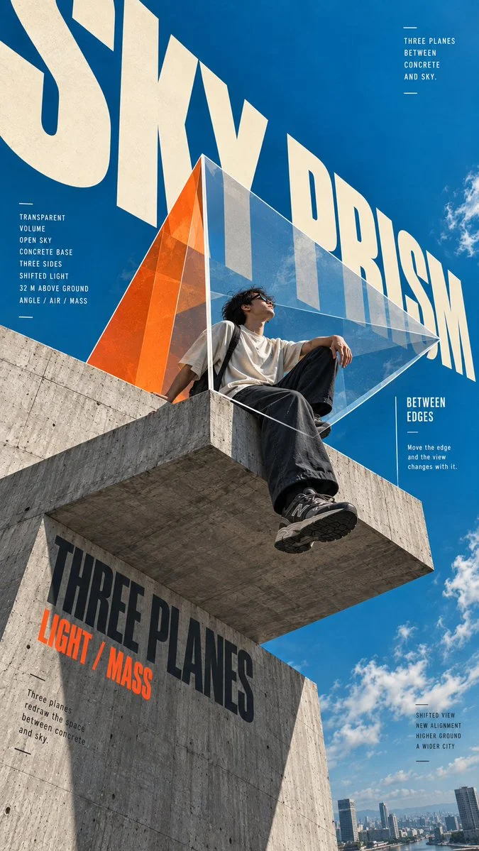 Brutalist Architectural Poster Series Featuring Monumental Typography and Realistic Figures