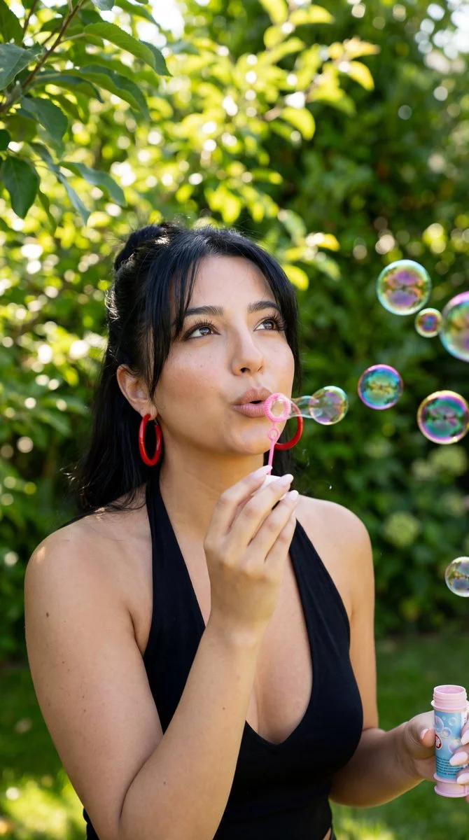 Bubbles of Joy: A Playful Outdoor Portrait