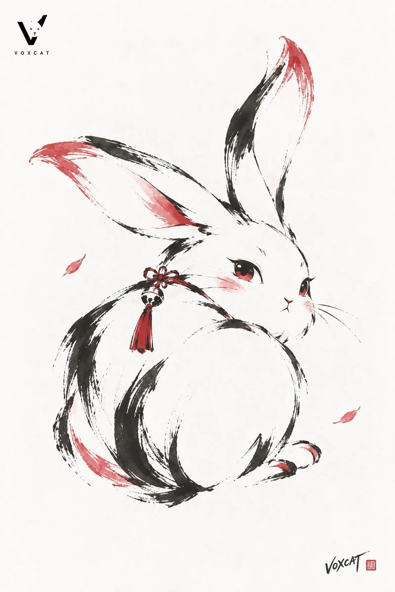 Calligraphic ink animal transforms subject into whimsical zen creature