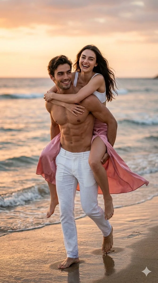 Candid Love at Sunset: A Beach Portrait