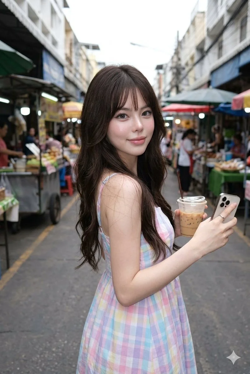 Candid Market Moment with Soft Feminine Aesthetic