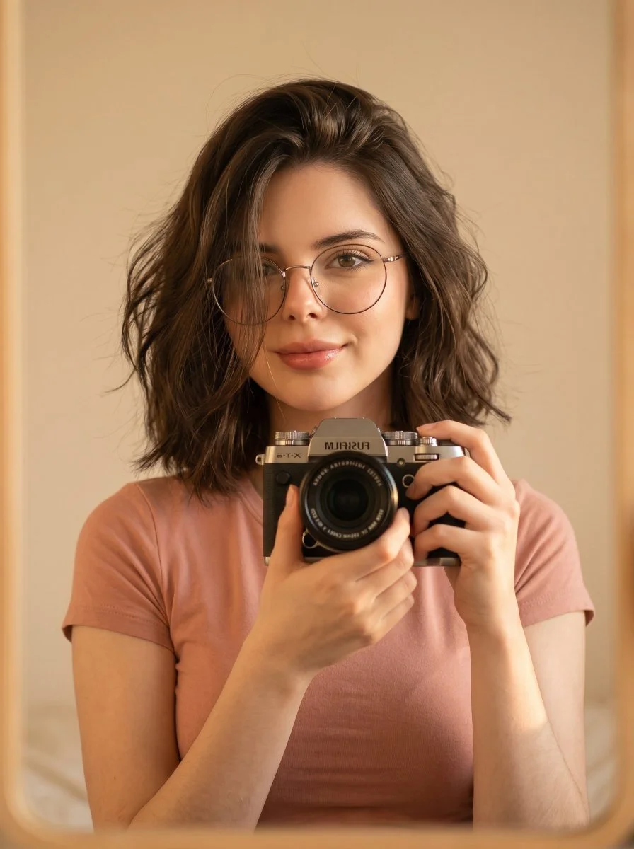 Candid Mirror Moment in Soft Light