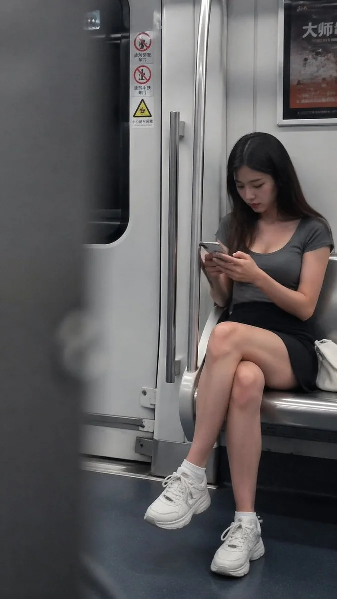 Candid Moments in the Subway: A Young Woman's Focus