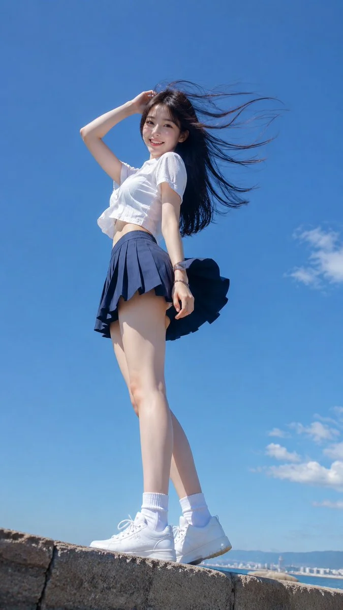 Candid Portrait of Young East Asian Woman in Summer Breeze