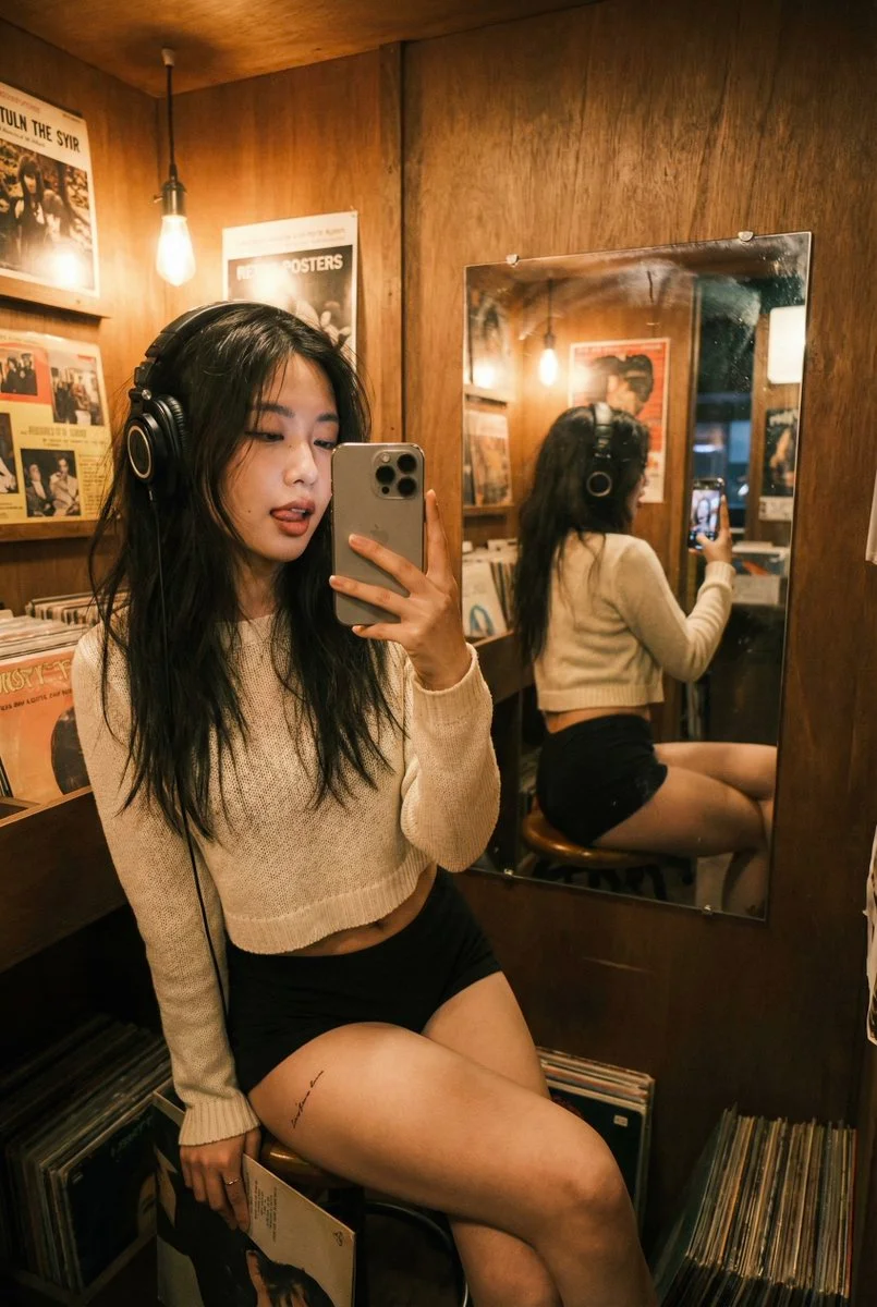 Candid Vinyl Dreams: A Cozy Selfie Moment