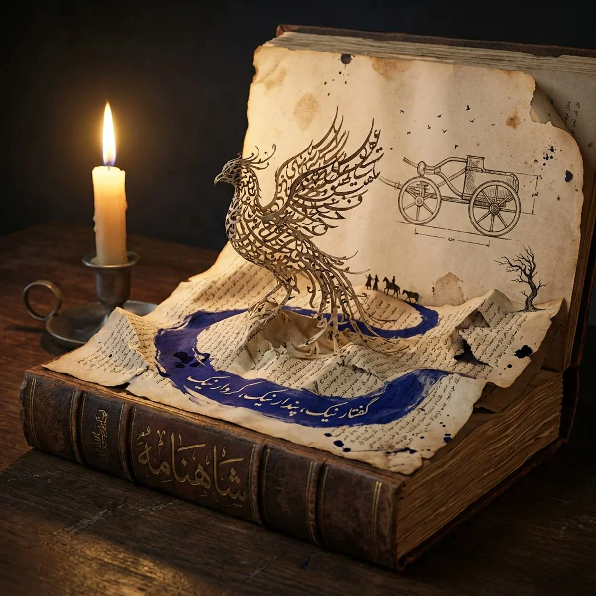 Candlelit Tome Transforms into a Miniature Typographic Landscape