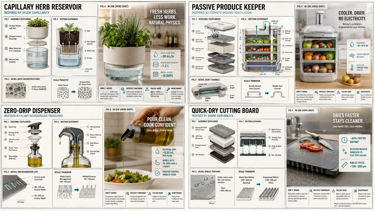 Capillary action drives self-wetting cutting board for dry kitchens