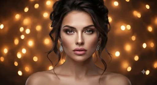 Captivating Beauty Poses Amidst Warm Golden Lights In Luxurious Portrait