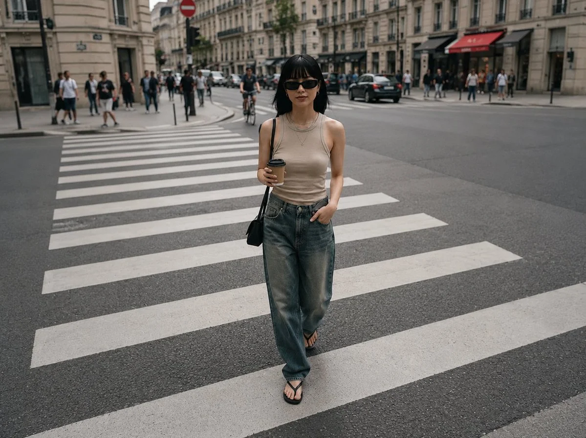 Capturing Confidence: A Stylish Woman on an Urban Crosswalk