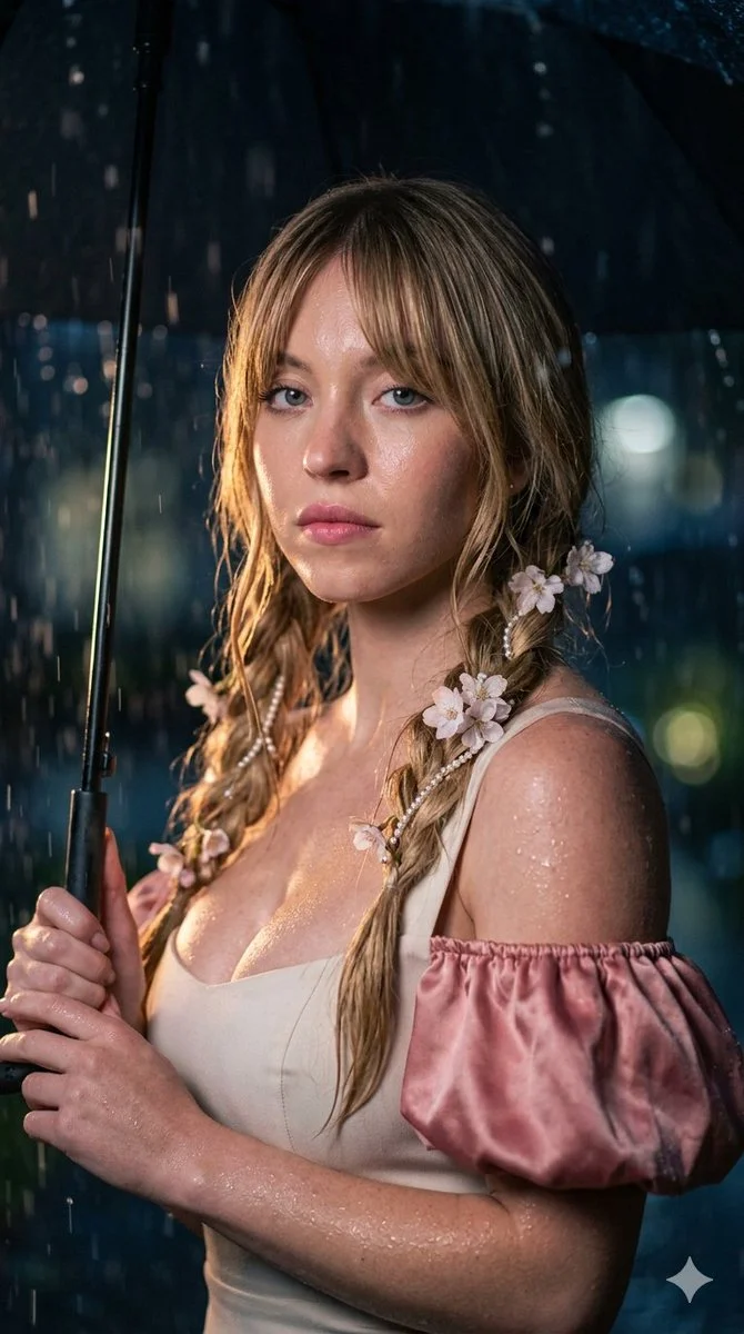 Capturing Rainy Melancholy: A Close-Up Portrait with Elegance