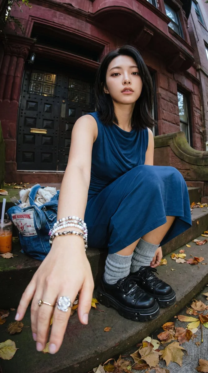 Capturing Sidona: A Dynamic Portrait on a Brownstone Stoops