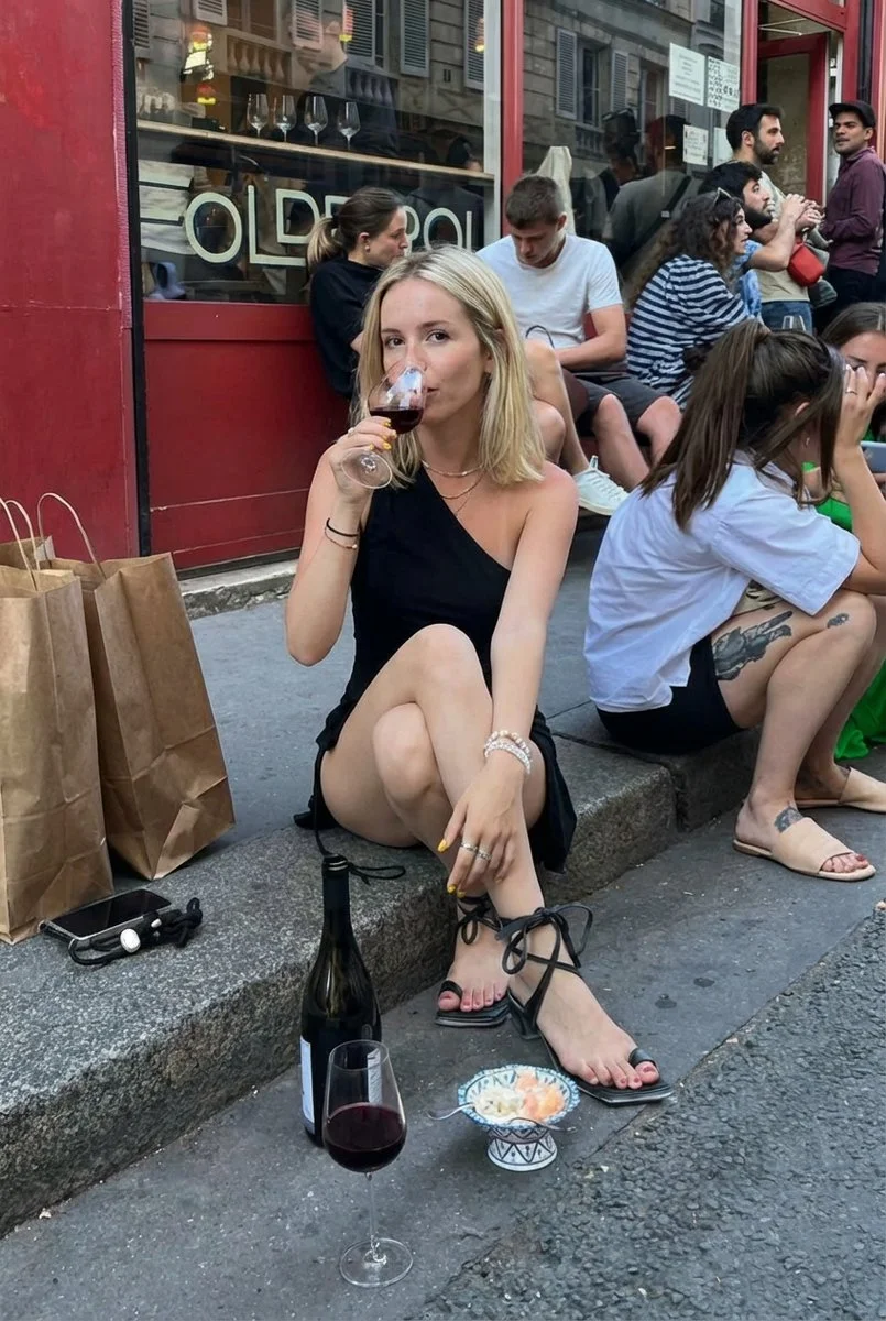 Casual Elegance Amidst Vibrant Streets