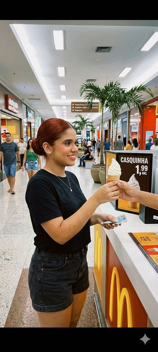 Casual Ice Cream Moment in a Brazilian Mall