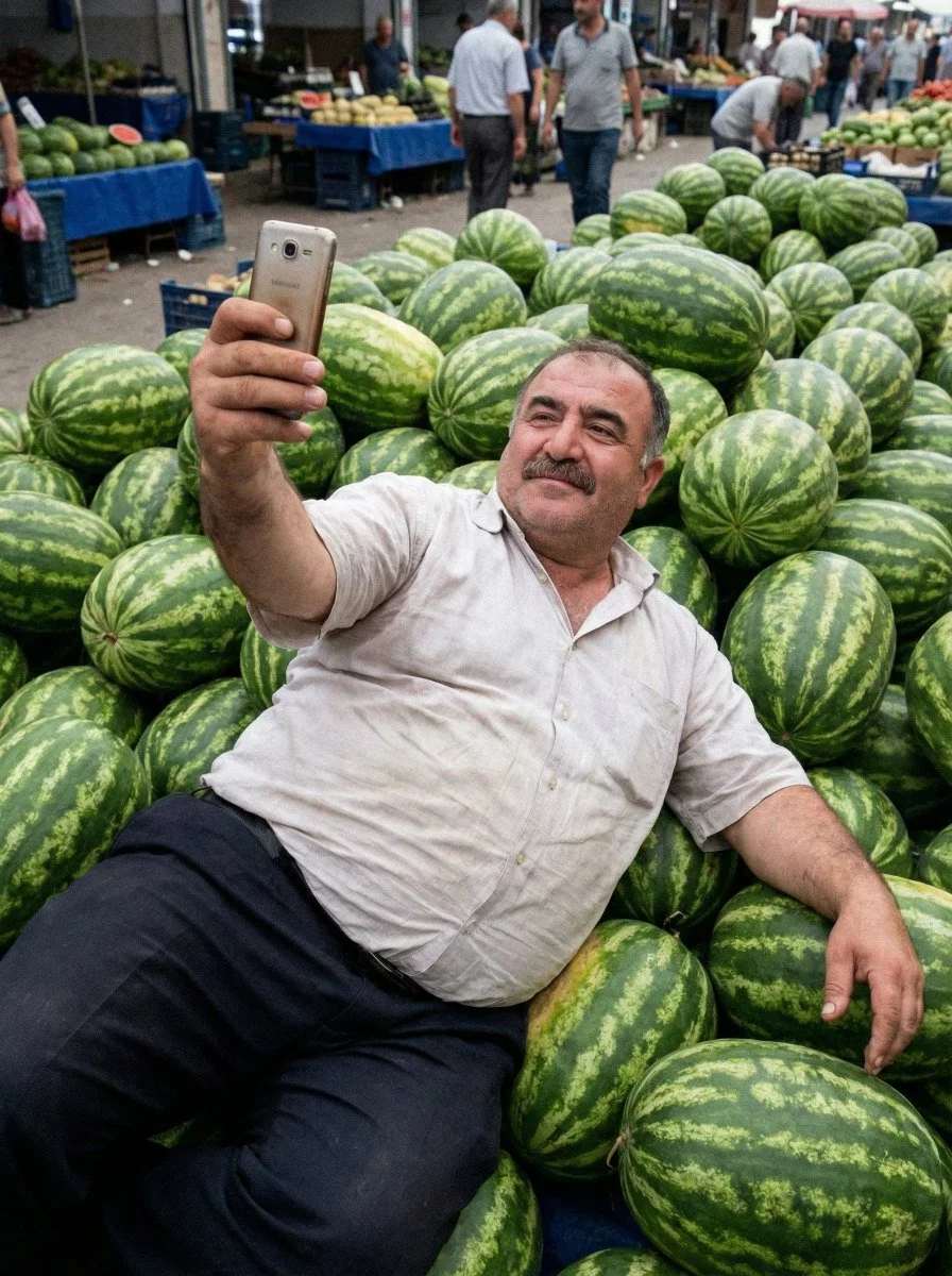 Casual Selfie Among Watermelons