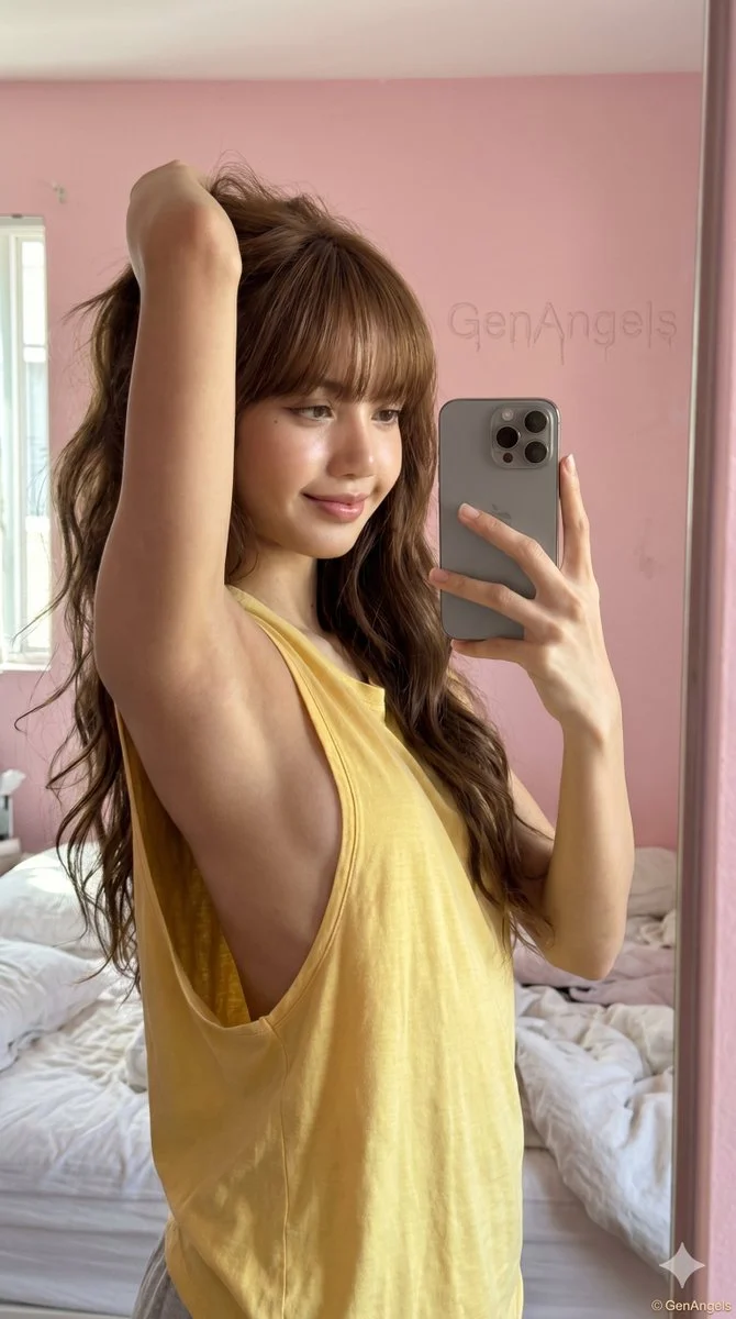 Casual Selfie in a Sunlit Pink Bedroom with Natural Detail