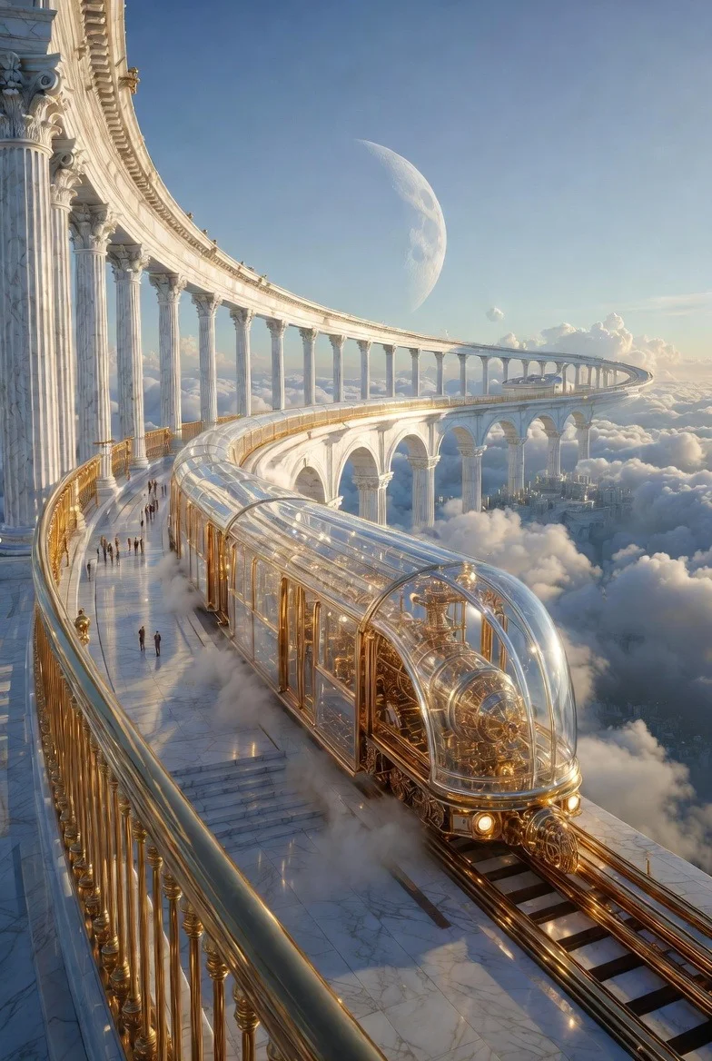 Celestial Journeys: The Crystal Train in the Clouds