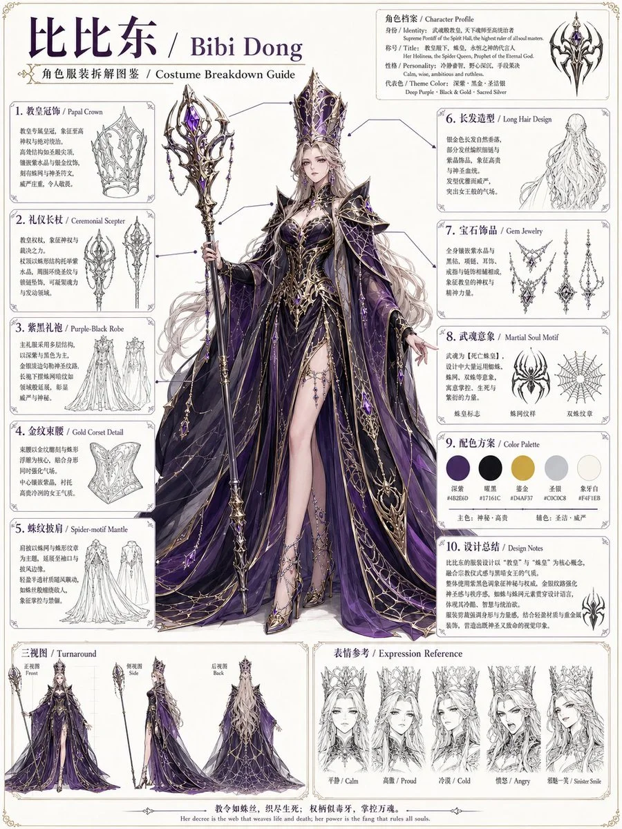 Character Design Atlas: Bibi Dong Outfit Breakdown Sheet