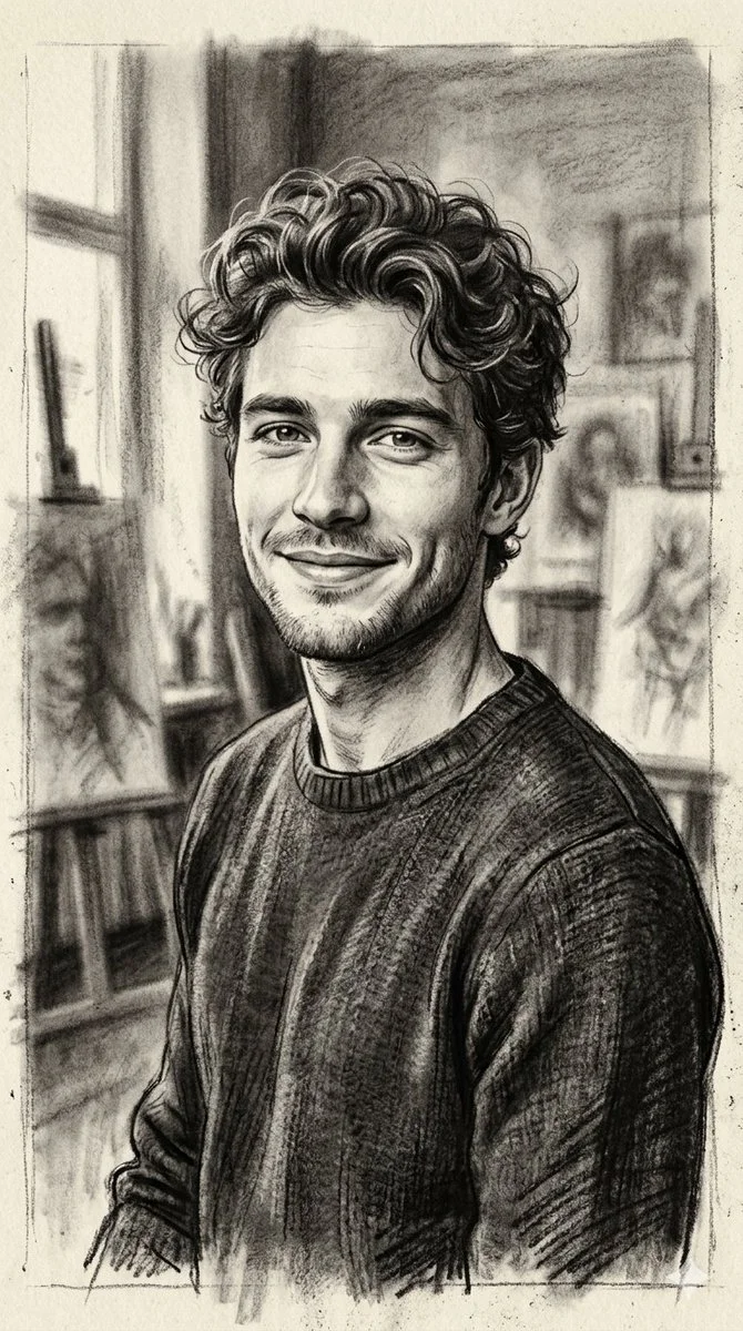 Charcoal Elegance: A Young Man's Portrait