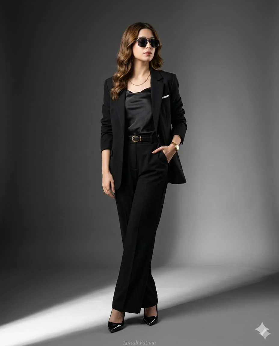Charcoal Elegance: Editorial Power Suit Portrait