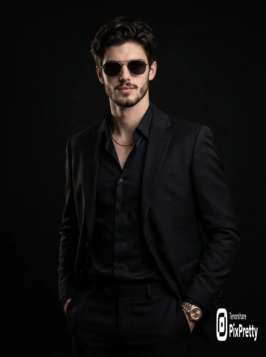 Charismatic Elegance in All-Black Fashion