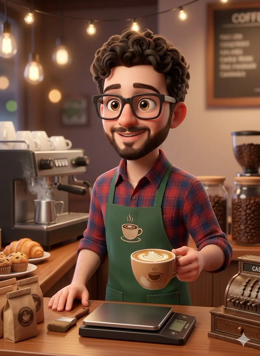 Charming 3D Barista in Cozy Coffee Shop Ambiance