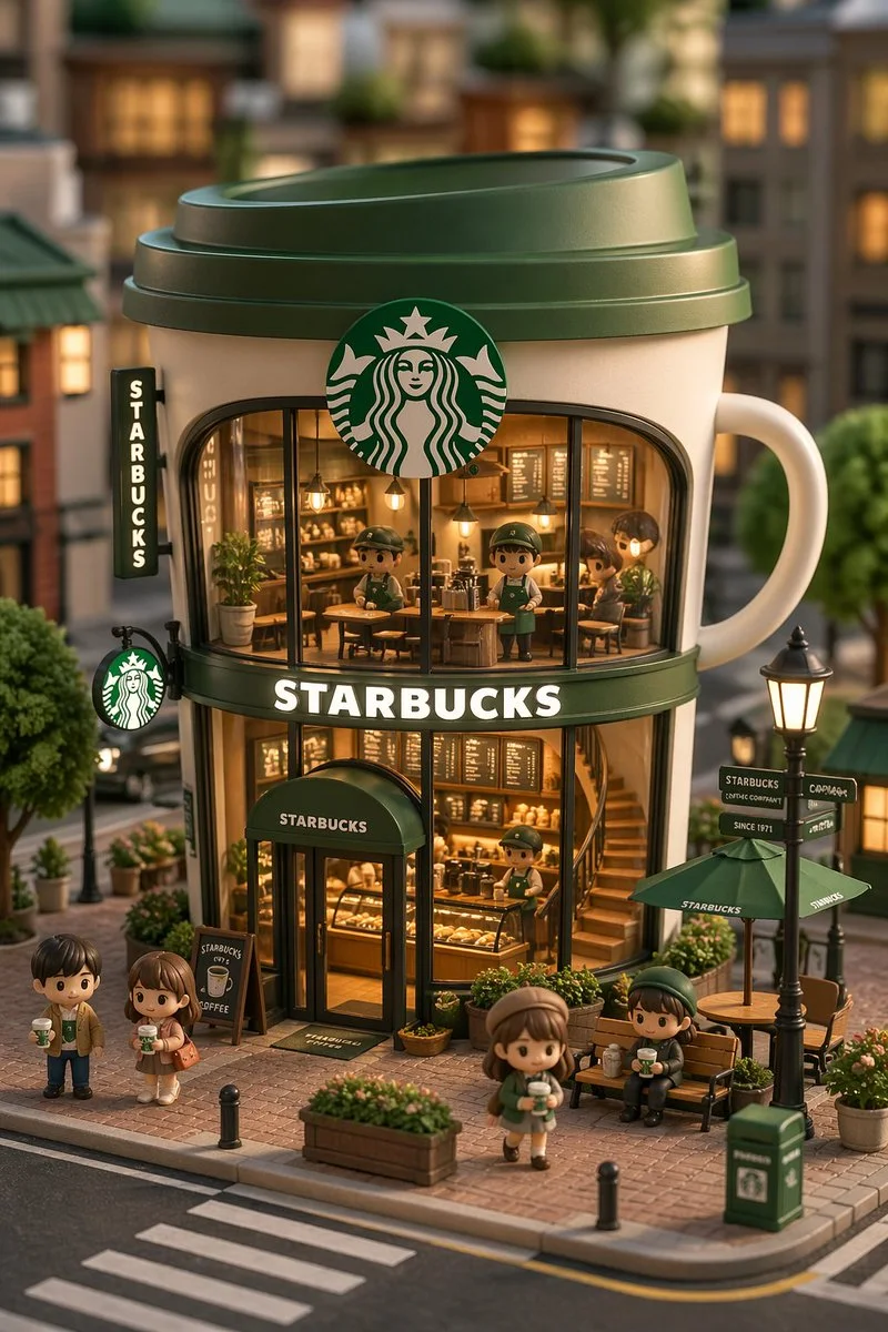 Charming 3D Miniature: Starbucks Store Delight