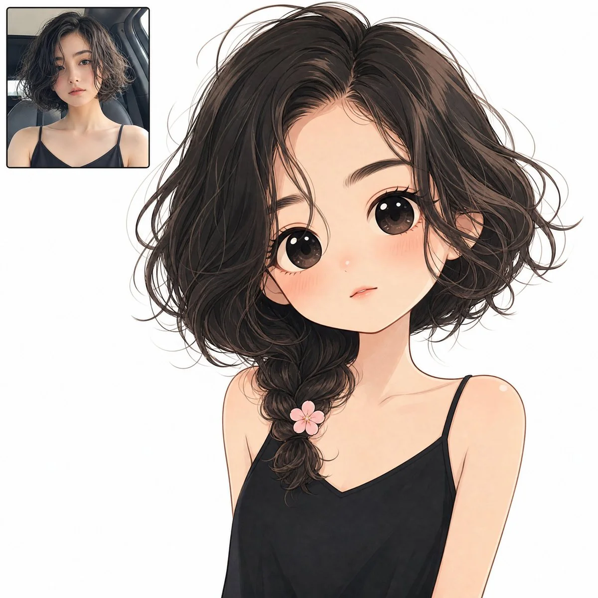 Charming Chibi Character with Realistic Portrait Inset in Digital Art