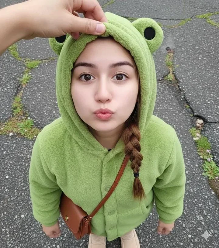 Charming Chibi in a Dinosaur Hoodie