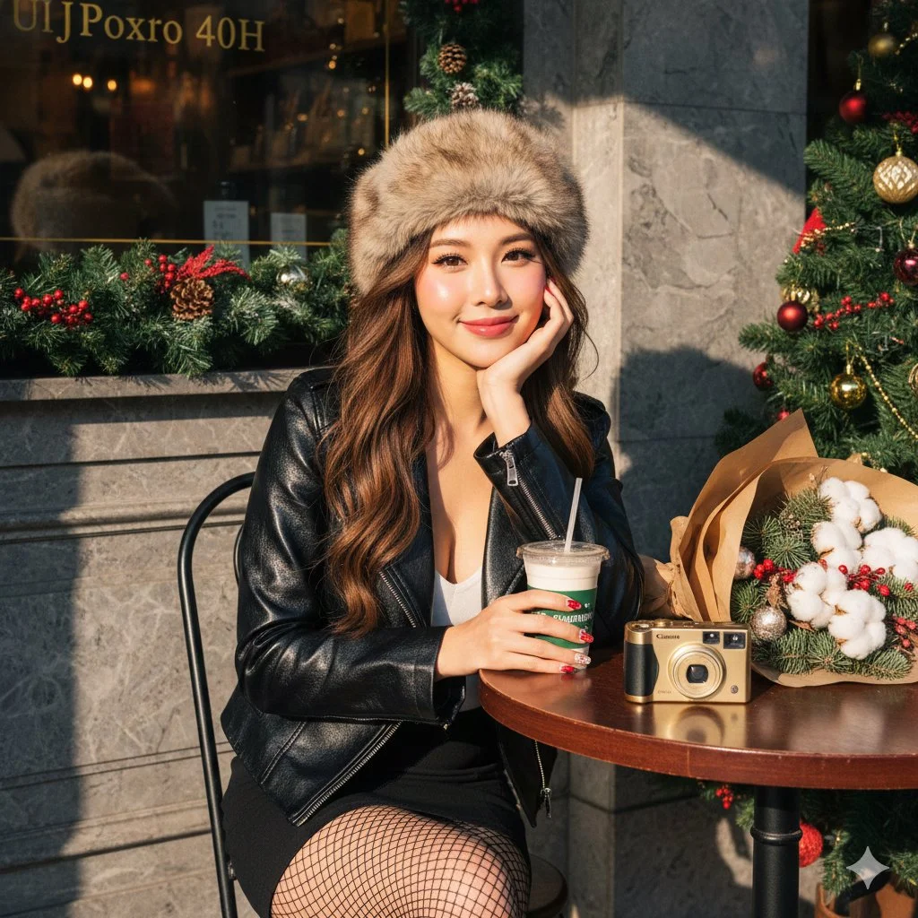 Charming Festivities: A Vintage Café Portrait