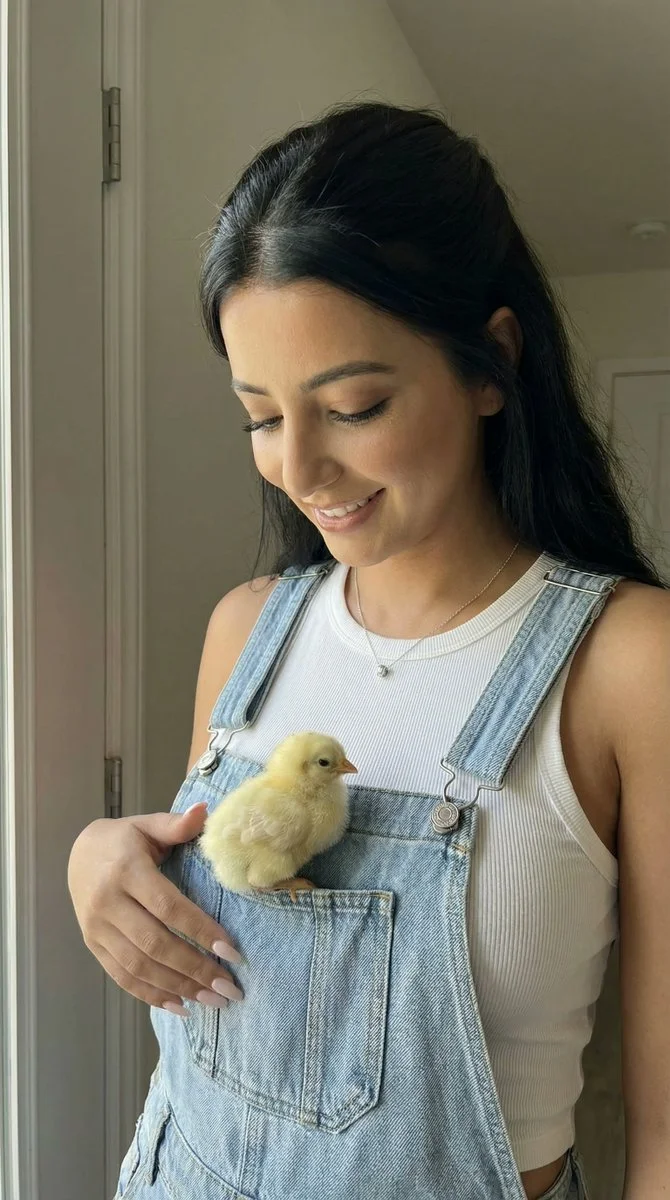 Charming Moments: A Cozy Portrait with a Chick