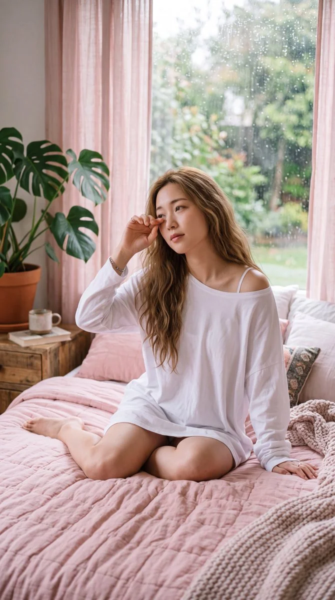 Charming Photorealistic Portrait of a Young Woman in Bed